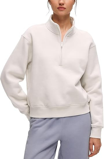 Women's Oversize Sweatshirt with Half Zipper, Stand-up Collar and Ribbed Cuffs Mune Fashion