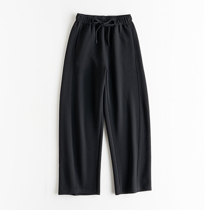 Women's Elastic Wide-Leg Casual Pants with Drawstring and Crease Detail