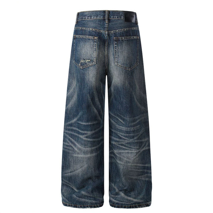 Women's Wide High-Waist Jeans Culottes with Vintage Wash and Used Effect Mune Fashion