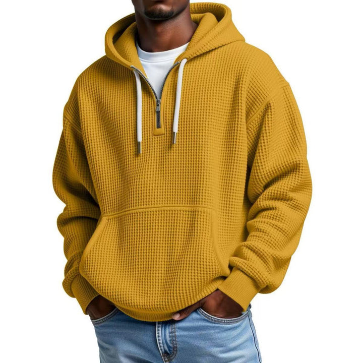 Men's waffle texture hoodie with half zipper and kangaroo pocket Mune Fashion