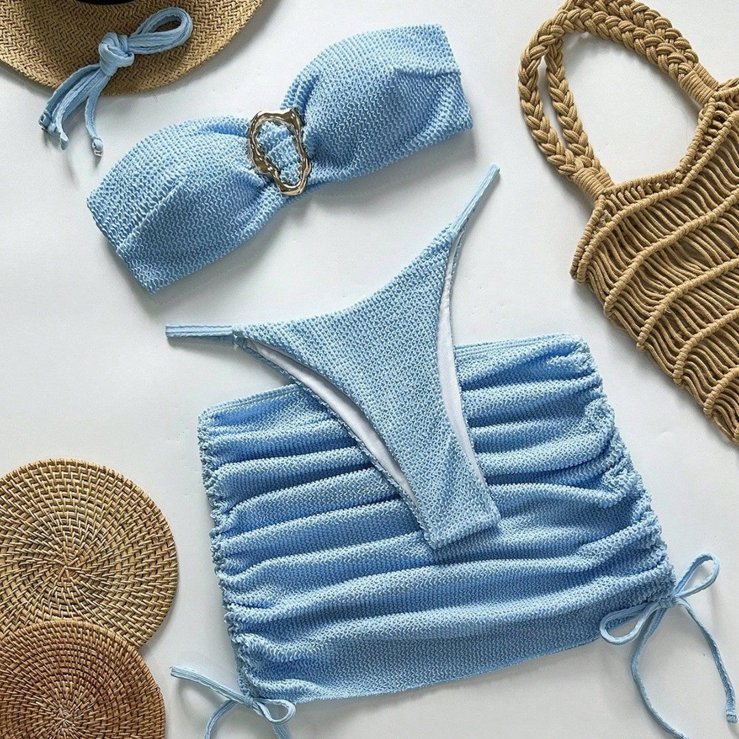Ladies bandeau bikini with outstanding ring design and side ruching Mune Fashion