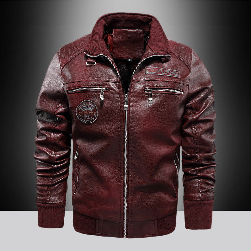 Men's Faux Leather Pilot Jacket with Zipper, Chest Pockets and Ribbed Cuffs Mune Fashion