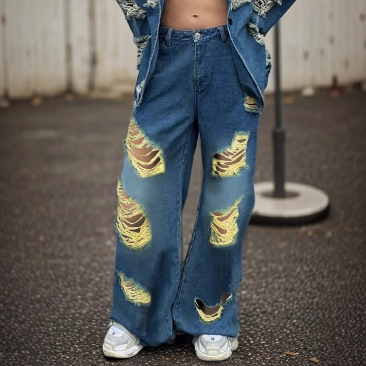 Women wide Destroyed-Baggy-Jeans with large frayed rips and relaxed fit Mune Fashion