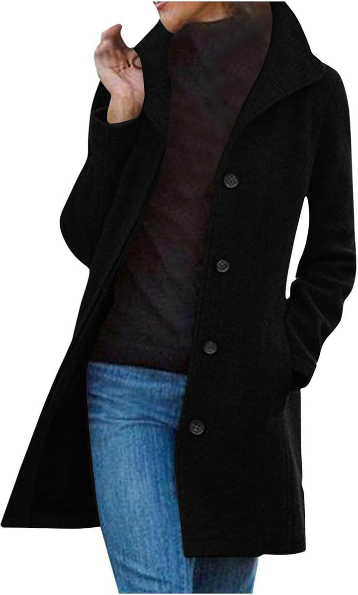 Women's tailored wool blend coat with stand-up collar and concealed button placket Mune Fashion