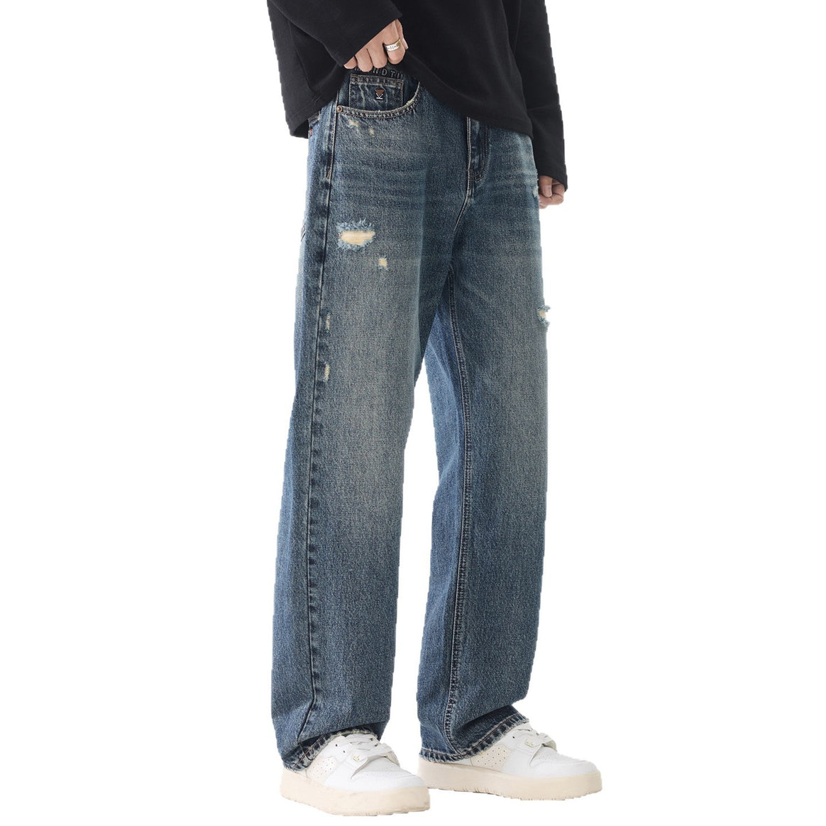 Men's loosely cut baggy jeans made of robust denim with distressed details Mune Fashion
