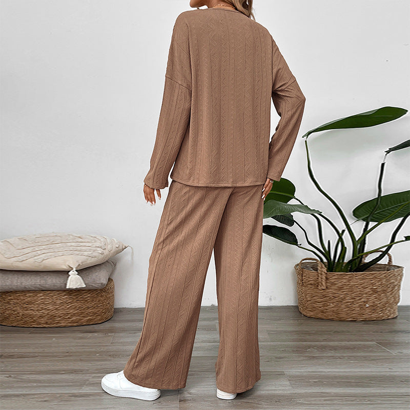 Women Casual Knit Suit with Wide Leg Mune Fashion