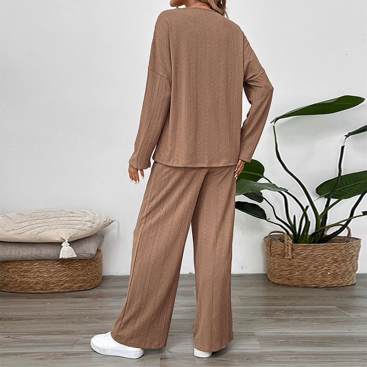 Women Casual Knit Suit with Wide Leg Mune Fashion