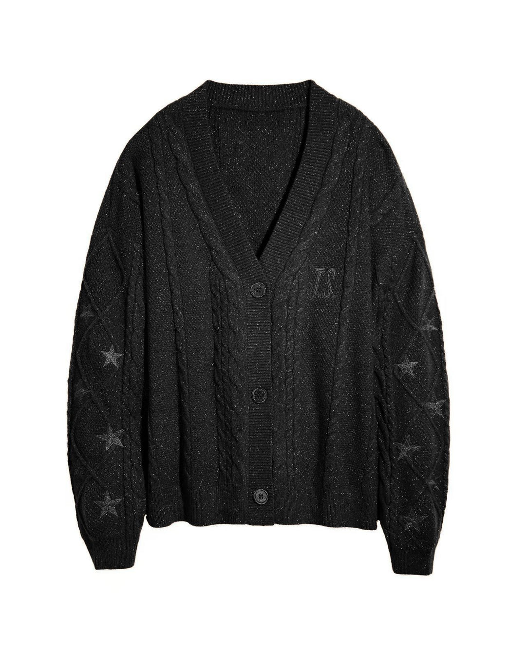 Women's knit cardigan with cable knit, star embroidery, and shiny threads Mune Fashion