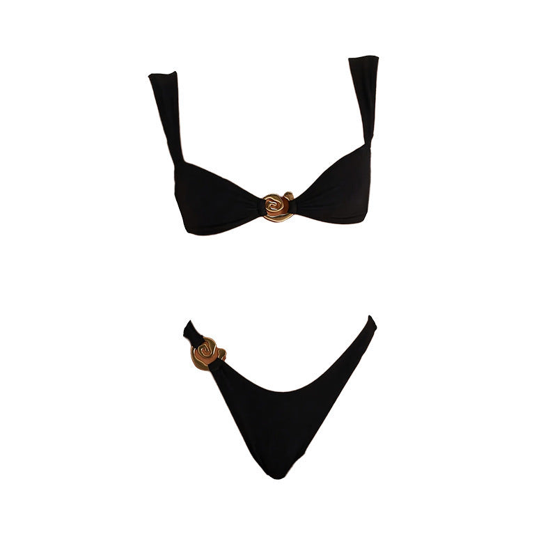 Women's Triangle Bikini with Elegant Gold Accent Mune Fashion