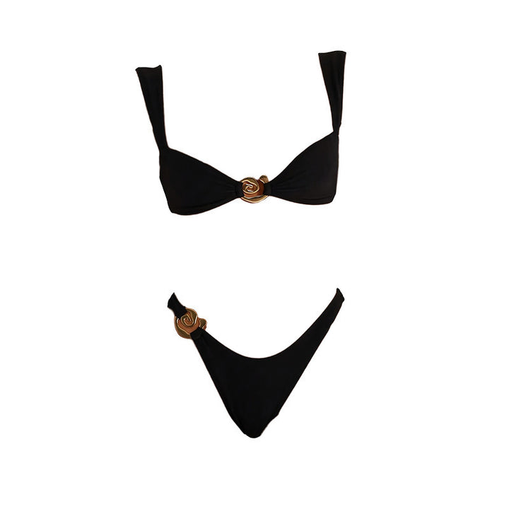 Women's Triangle Bikini with Elegant Gold Accent Mune Fashion
