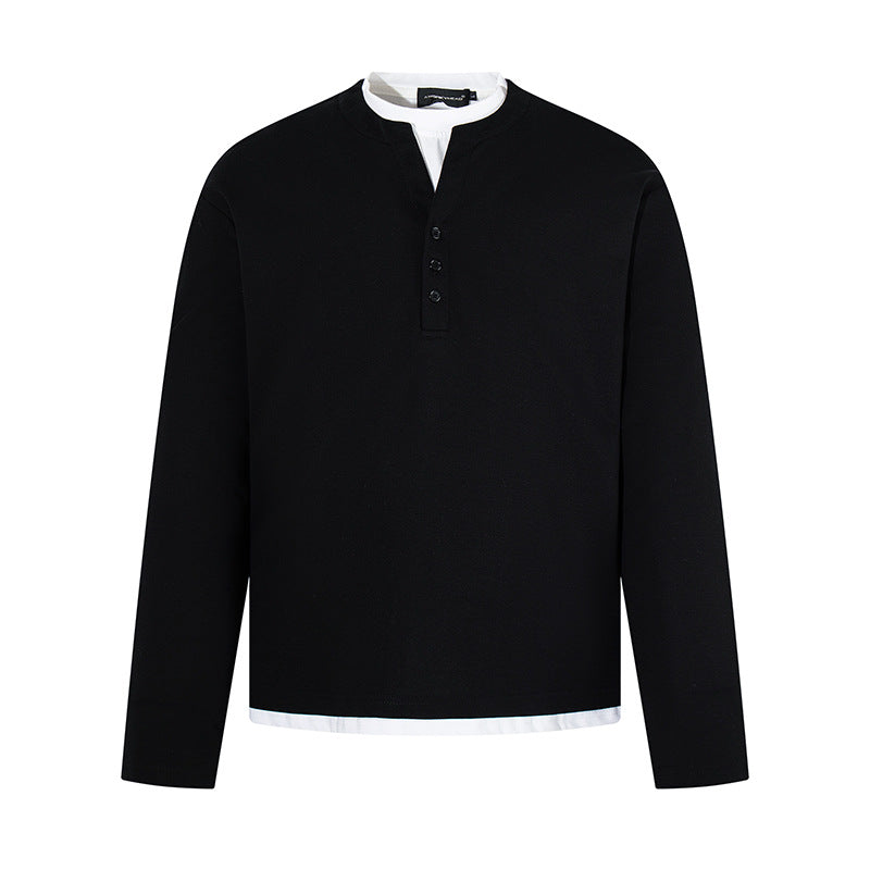 Men's Long-Sleeve Henley Layer Shirt with Contrasting Inner Collar and Modern Regular Fit Mune Fashion