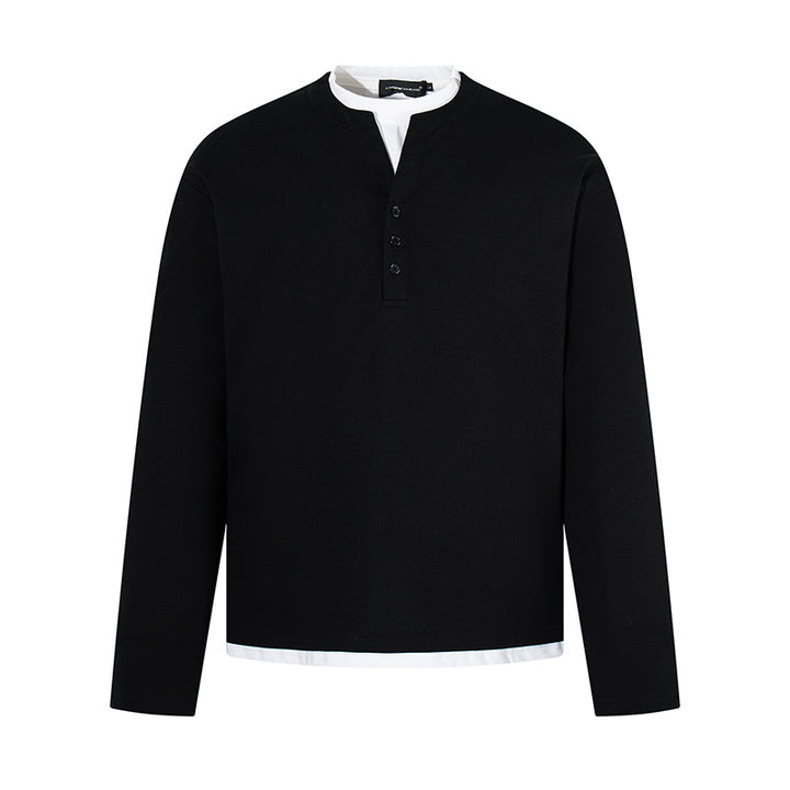 Men's Long-Sleeve Henley Layer Shirt with Contrasting Inner Collar and Modern Regular Fit Mune Fashion