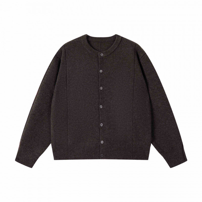 Unisex Boxiger Fine Knit Cardigan with Round Neck and Continuous Button Placket Mune Fashion