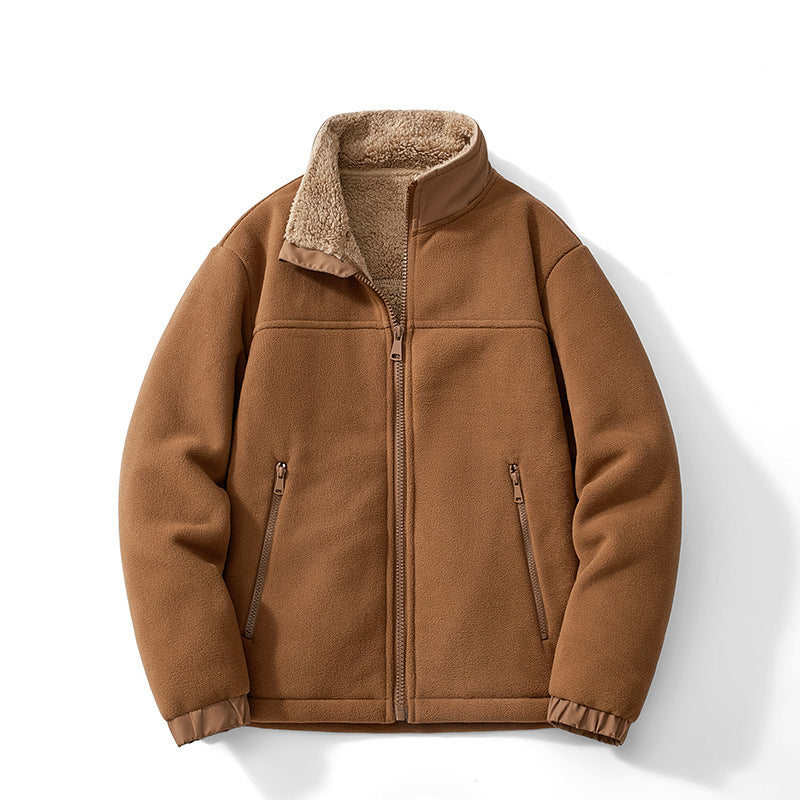 Men's Teddy-lined fleece jacket with stand-up collar, zipper and thermo inner lining Mune Fashion