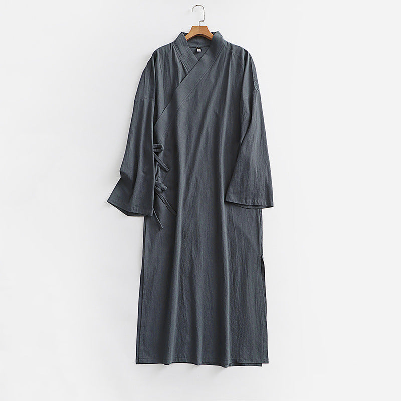 Women's Long Kimono-Style Wrap Dress with Wide Sleeves and Side Ties Mune Fashion