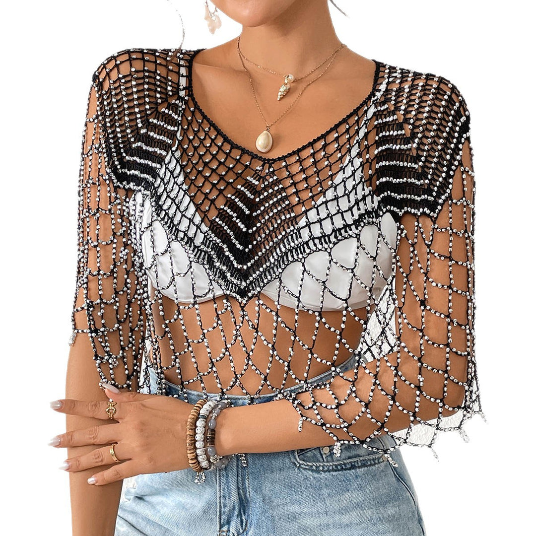 Women's crocheted beach cover-up with sparkling pearls Mune Fashion
