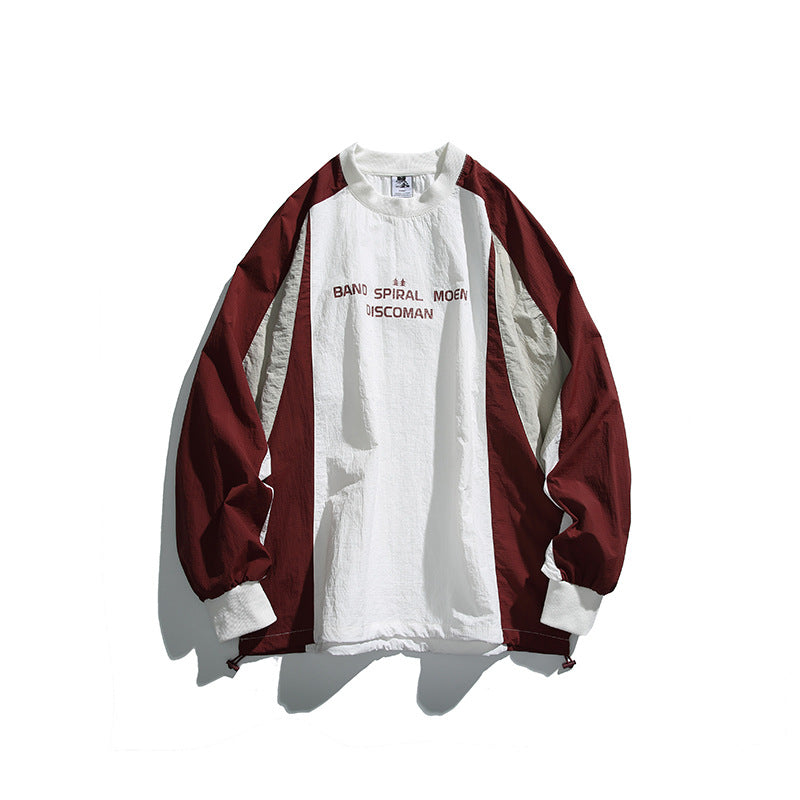 Unisex Loose Fit Colorblock Long Sleeve Shirt made of Lightweight Nylon Blend with Raglan Sleeves and Chest Print Mune Fashion