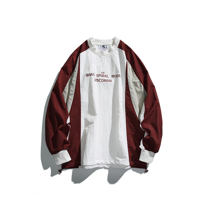 Unisex Loose Fit Colorblock Long Sleeve Shirt made of Lightweight Nylon Blend with Raglan Sleeves and Chest Print Mune Fashion