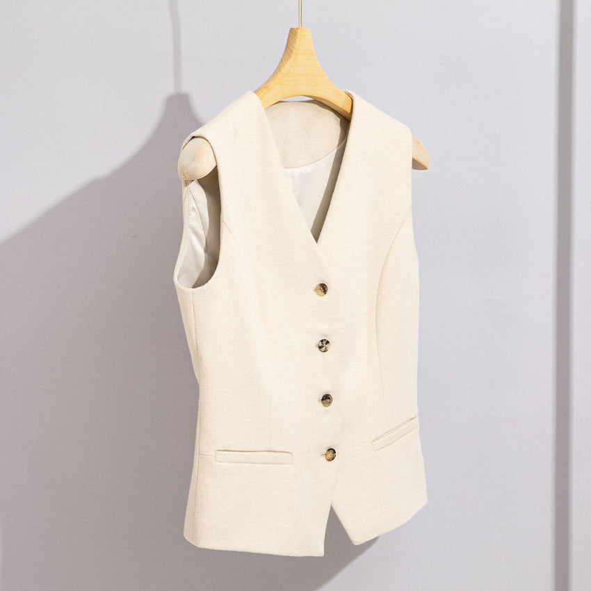 Women Long Cut Wool Blend Blazer with Single Button Closure and Flap Pockets Mune Fashion