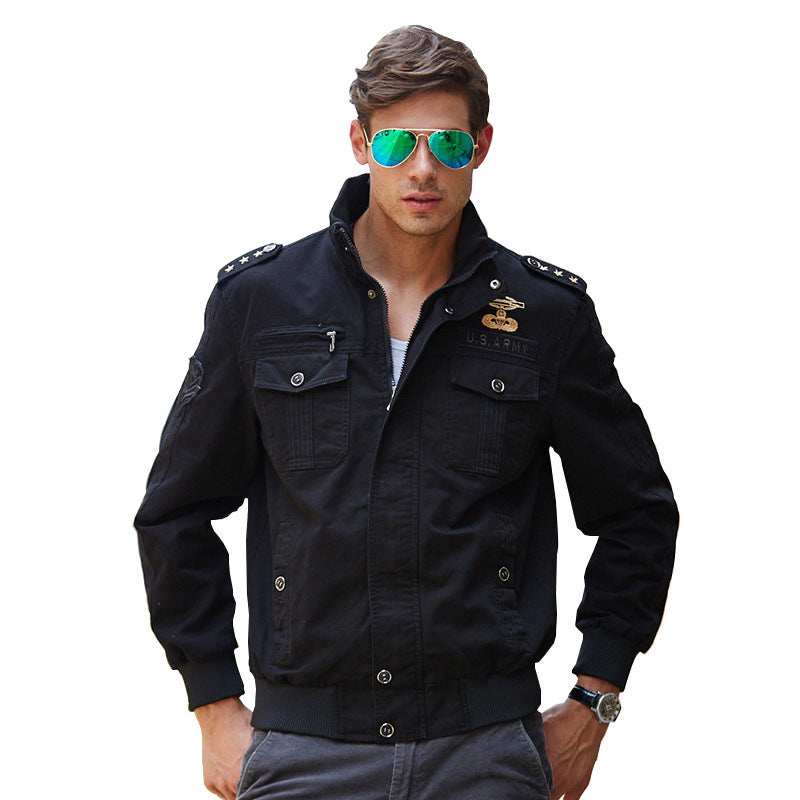 Men's Field Bomber Jacket in Military Canvas with Epaulettes and Multiple Pockets Mune Fashion