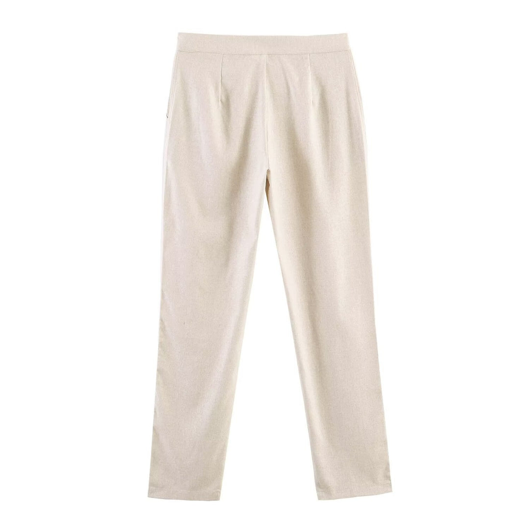 Women's Slim Straight Fabric Trousers with Concealed Zipper and Side Pockets Mune Fashion