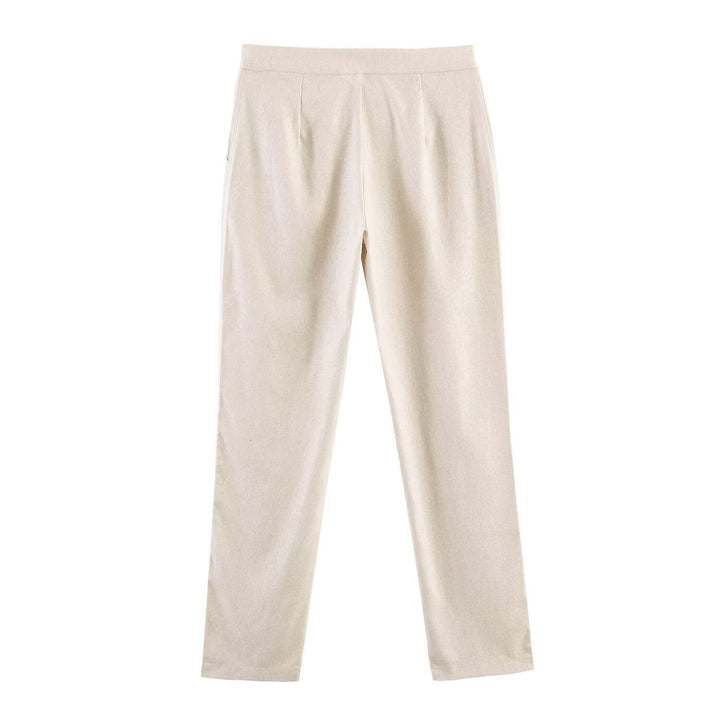 Women's Slim Straight Fabric Trousers with Concealed Zipper and Side Pockets Mune Fashion