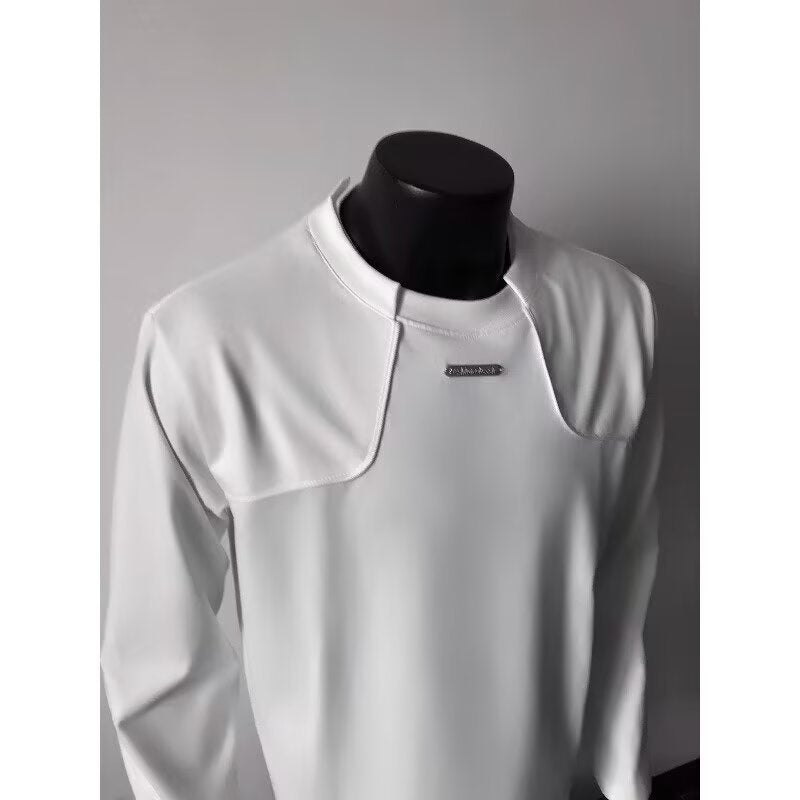 Men's Long-Sleeved Urban Sweatshirt with Textured Shoulder Yoke and Stand-Up Collar Mune Fashion