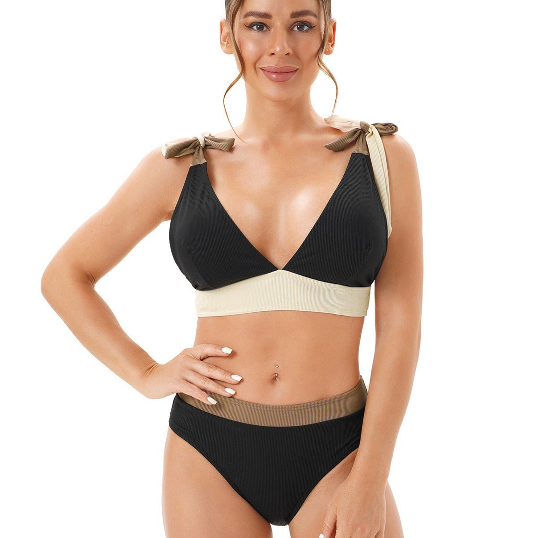 Women Bikini Set with Deep V-neck and Adjustable Strap Ties Mune Fashion