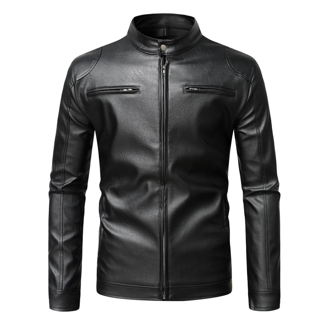 Men's Slim Leather Jacket in Urban Biker Style with Stand Collar and Chest Zipper Pockets Mune Fashion