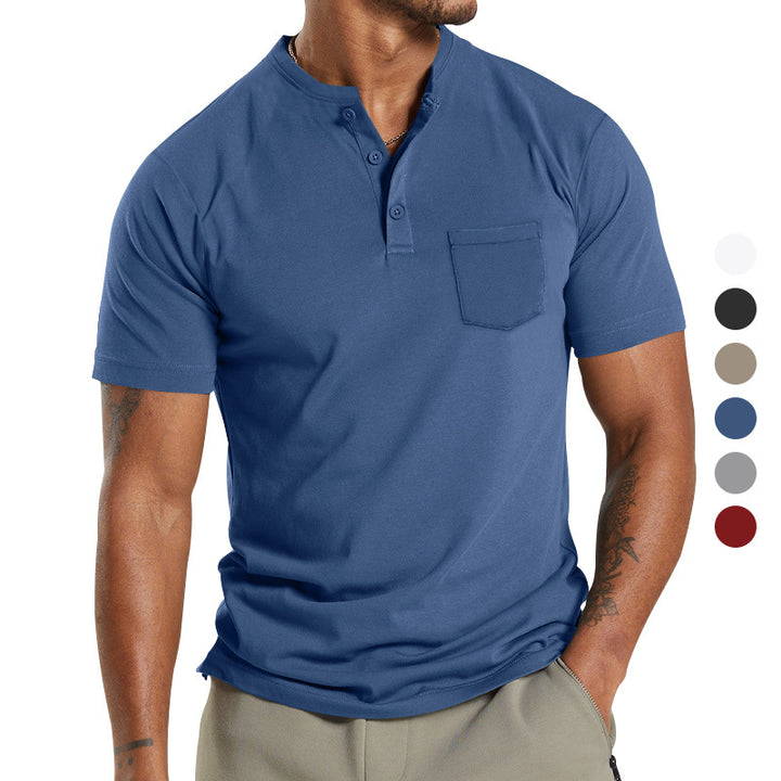 Men's breathable cotton-elastane short sleeve Henley with chest pocket Mune Fashion