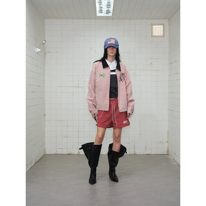 Unisex Boxy Blouson Jacket made of washed cotton twill with cord collar and print details Mune Fashion