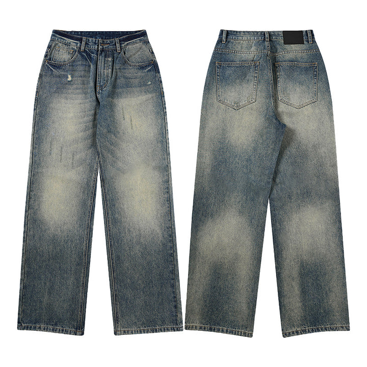 Men's Loose-Fit Vintage Denim Jeans in Straight Baggy Cut with Soft Fade Details Mune Fashion