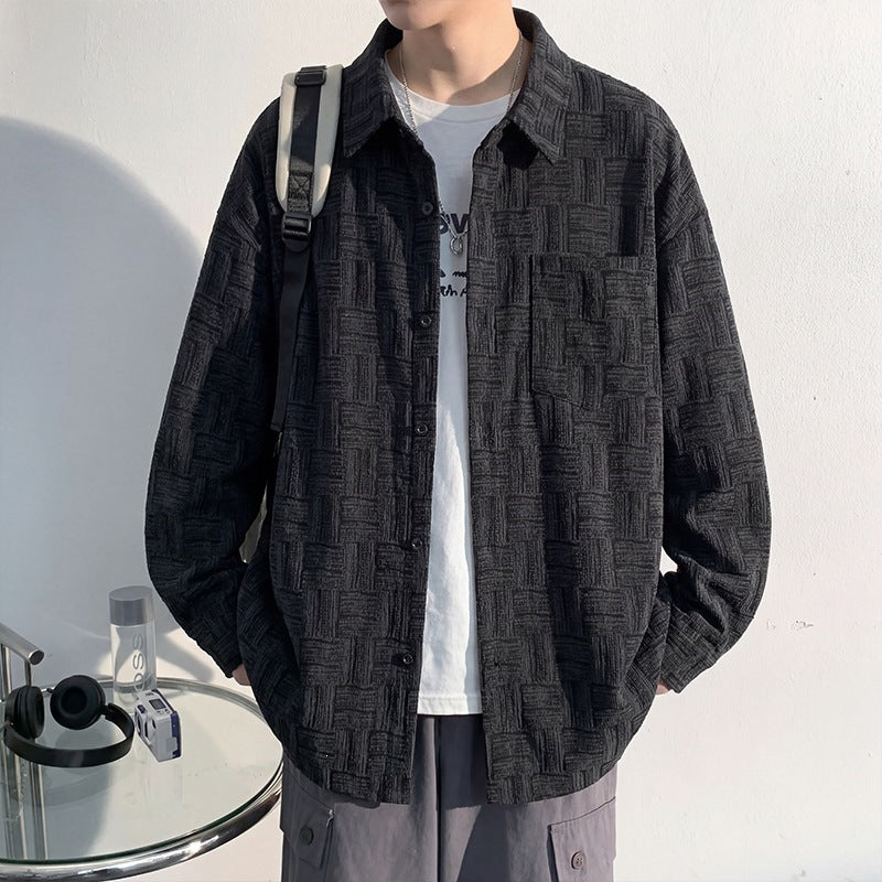 Men's overshirt jacket made of structured cotton blend with check pattern relief Mune Fashion