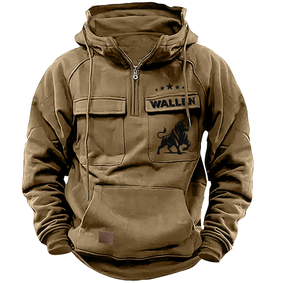 Men's hooded sweatshirt with half zip, cargo chest pockets and kangaroo pocket Mune Fashion