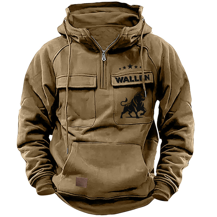 Men's hooded sweatshirt with half zip, cargo chest pockets and kangaroo pocket Mune Fashion