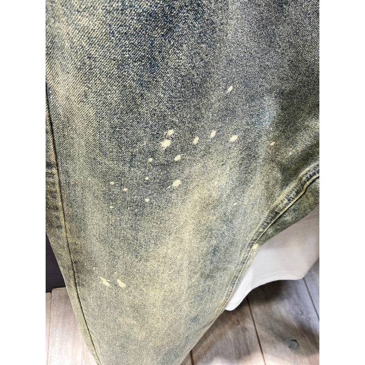 Men's Relaxed-Tapered Vintage Jeans with Paint-Splatter, High Waist and Cuffed Hem Mune Fashion