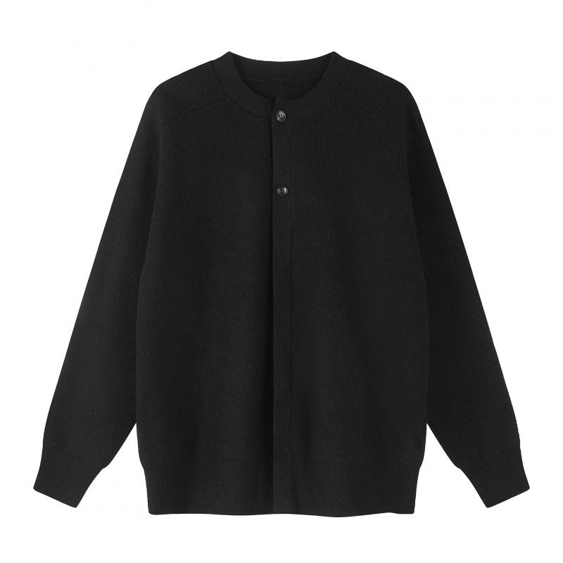 Unisex Boxiger Fine Knit Cardigan with Round Neck, Raglan Sleeves and Partial Button Placket Mune Fashion