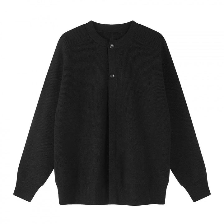 Unisex Boxiger Fine Knit Cardigan with Round Neck, Raglan Sleeves and Partial Button Placket Mune Fashion