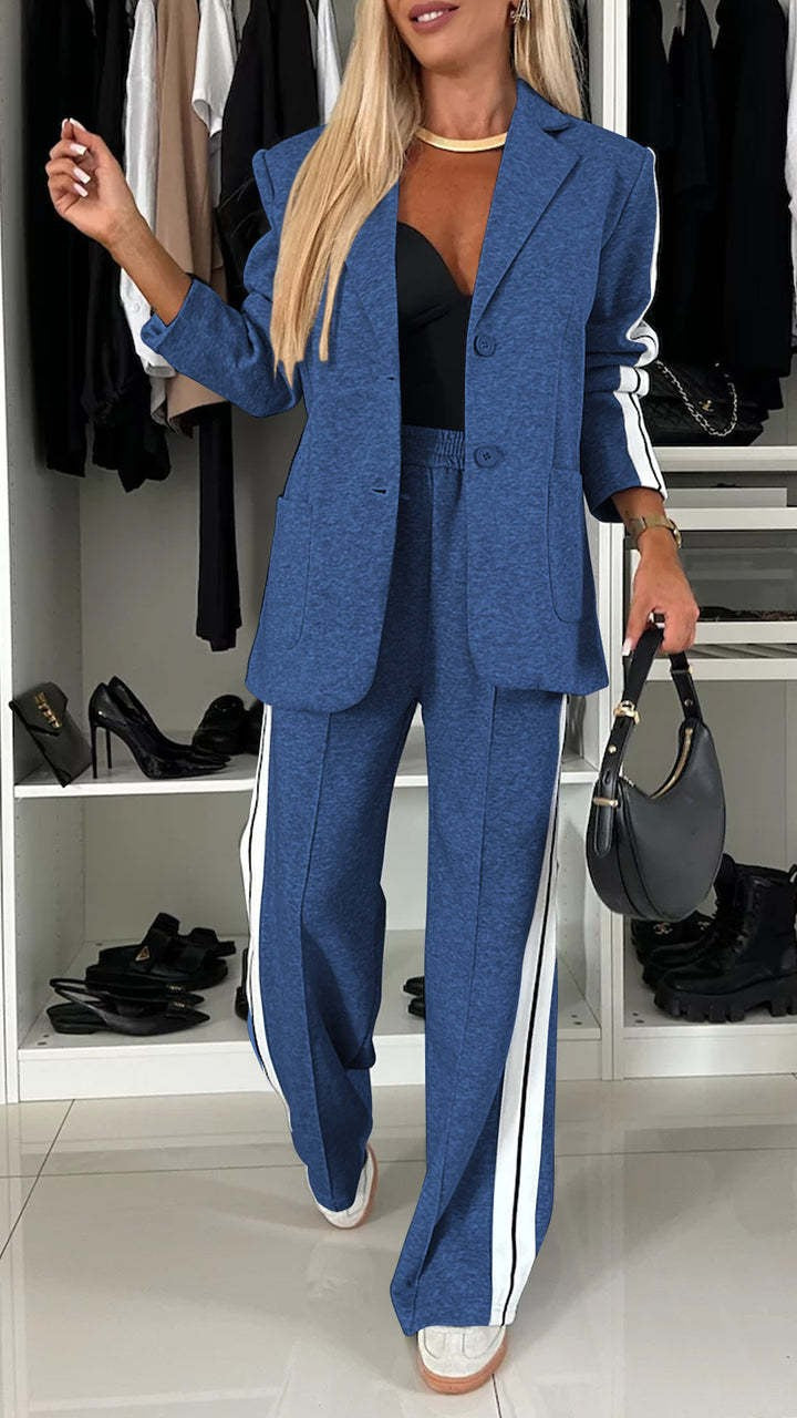 Women sporty-elegant jersey tailoring set with long blazer and wide track pant Mune Fashion