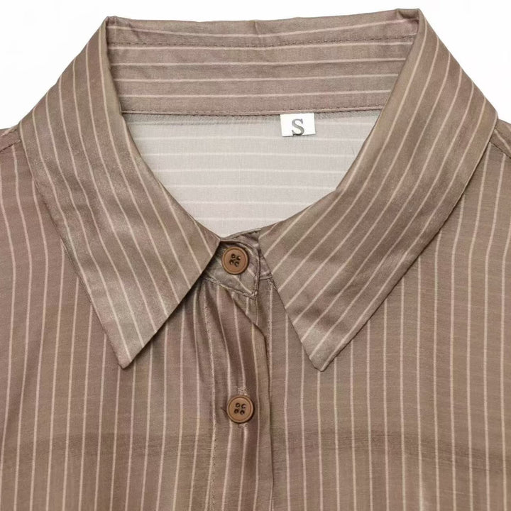 Women's blouse in silk look with pinstripes and side knot detail