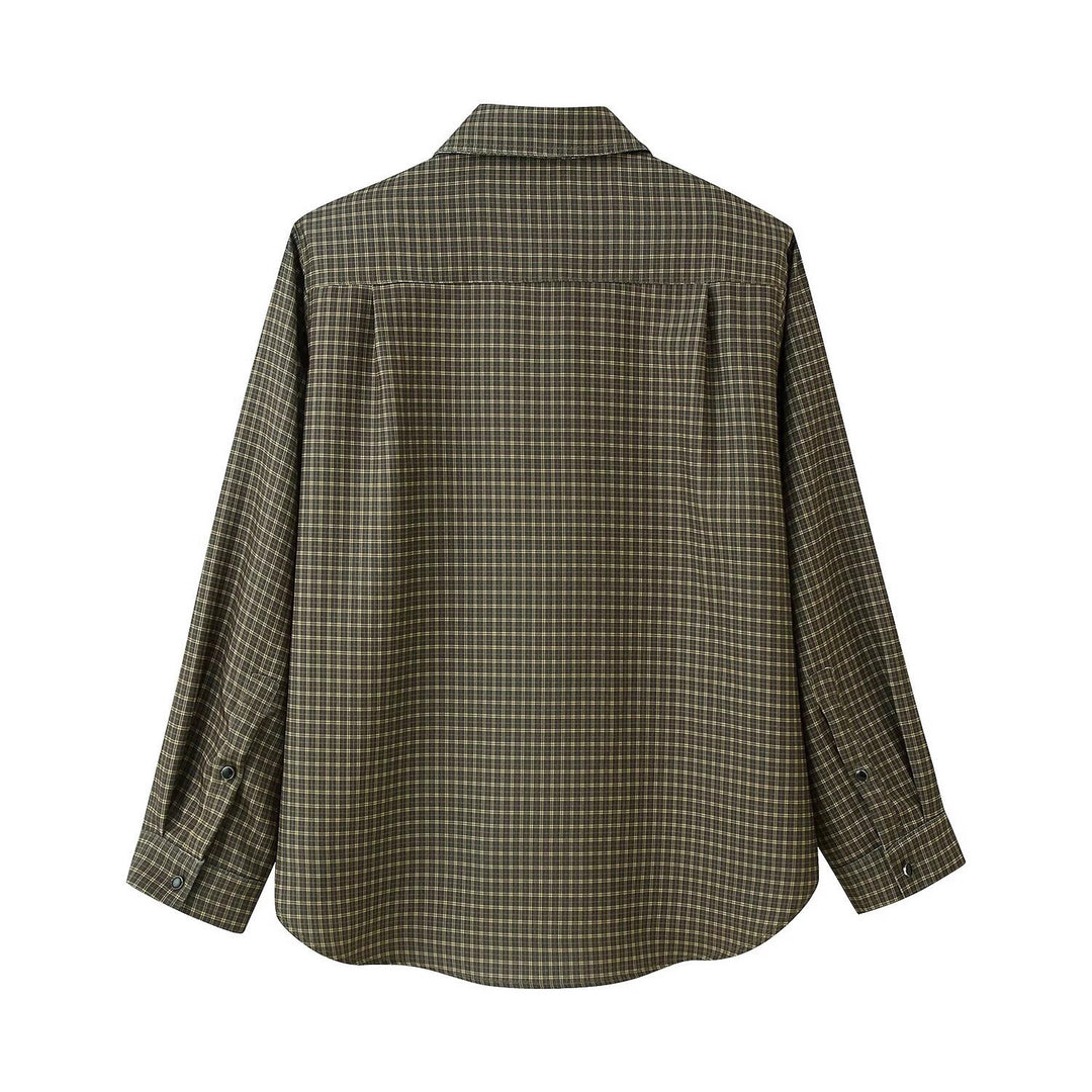 Women Oversize Check Shirt with Chest Pocket and Curved Hem Mune Fashion