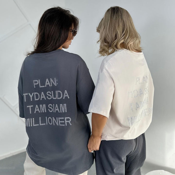Women’s oversized statement t-shirt with rhinestone lettering on the back Mune Fashion