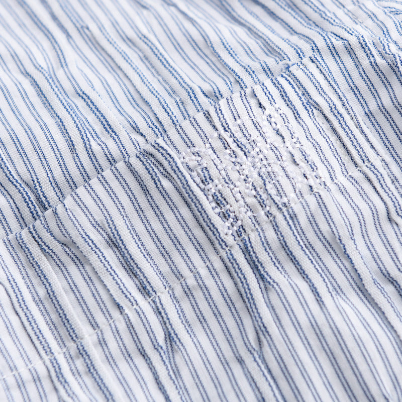 Men Striped Linen Relaxed Shirt with Chest Pocket and Button Placket Mune Fashion