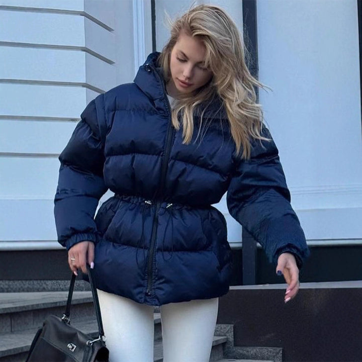 Women's Padded Hooded Quilted Jacket with Drawstring Waist and Boxy Sleeves Mune Fashion