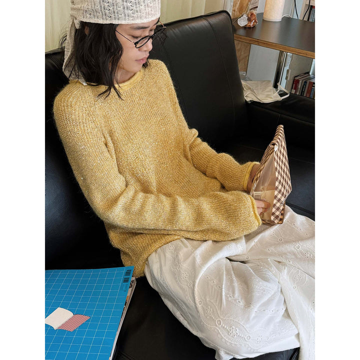Women's Boucle-Mohair Sweater with Round Neck and Subtle Glitter Effect Mune Fashion