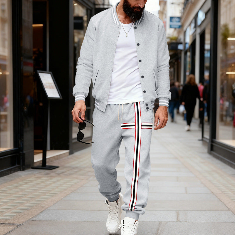 Men's sporty two-piece set bomber jacket and joggers with side contrast stripe Mune Fashion
