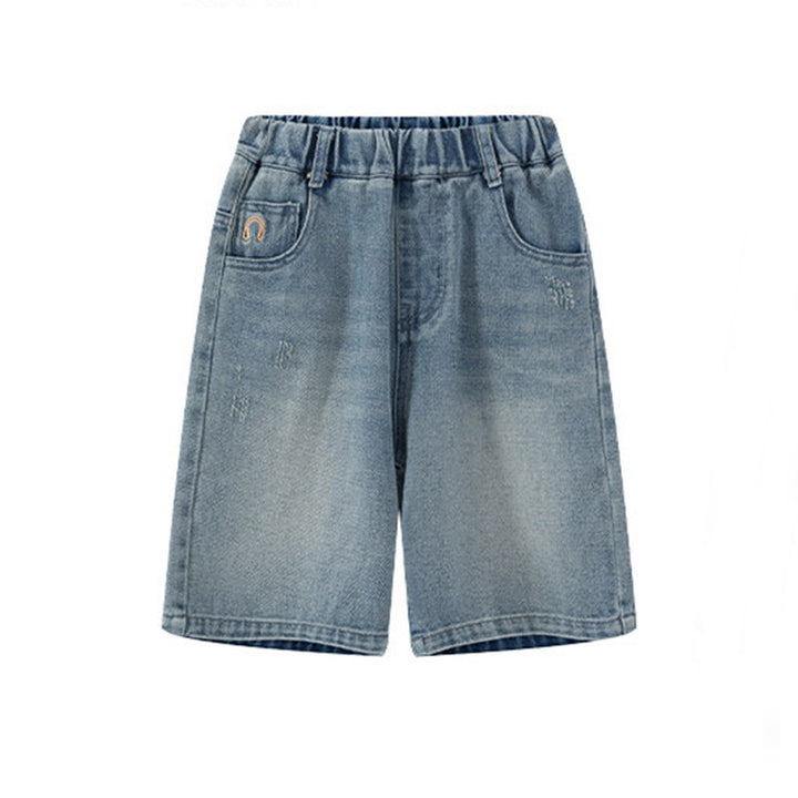 Boys casual denim shorts with creative embroidery details Mune Fashion
