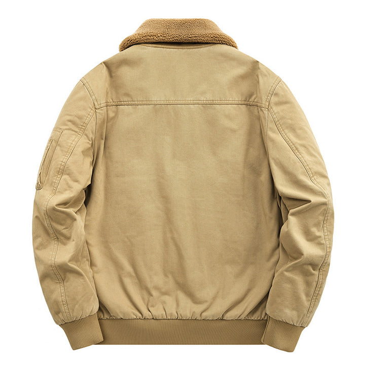 Men's canvas bomber jacket with warming teddy fleece lining and Sherpa collar Mune Fashion
