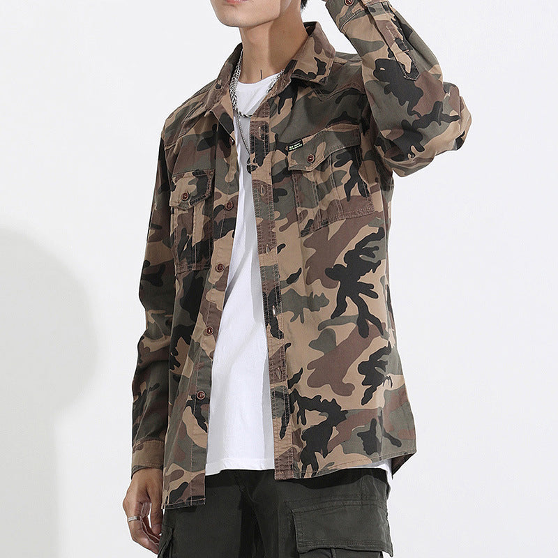Herren Camouflage-Fieldshirtjacke aus leichtem Baumwoll-Twill mit Brusttaschen Mune Fashion