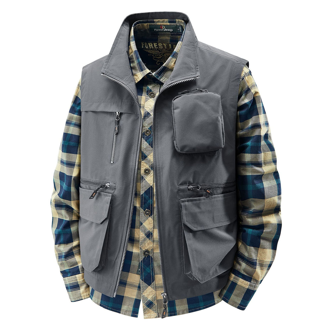 Men's Field Utility Vest with contrasting chest pocket, organizer pouches and sturdy front zipper Mune Fashion